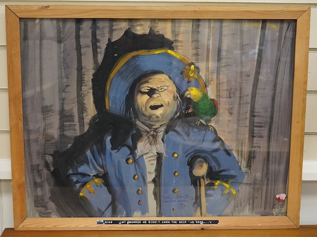 John Worsley (1919-2000), original gouache and mixed media illustration, 'Long John Silver, Treasure Island', signed and dated 1972, 46 x 61cm. Condition - fair